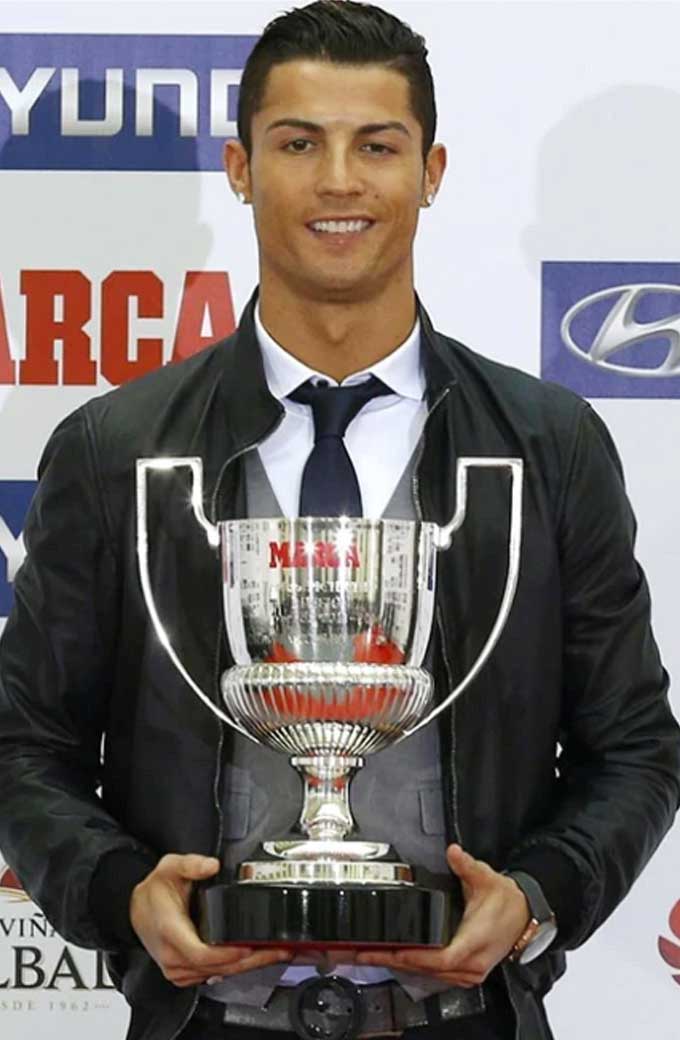 Cristiano Ronaldo Pichichi Award Bomber Black Leather Jacket